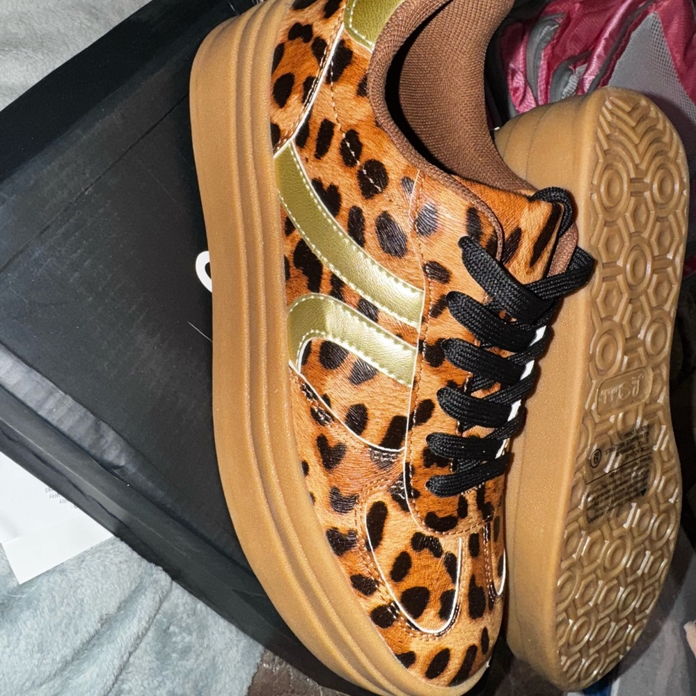 Leopard Print womens Shoes with Gold Accents